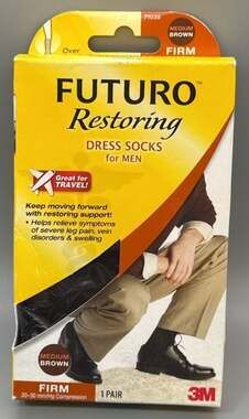 Futuro Mens Dress Socks Firm Compression 20-30 mmHg Medium RARE Brown 71035 HTF